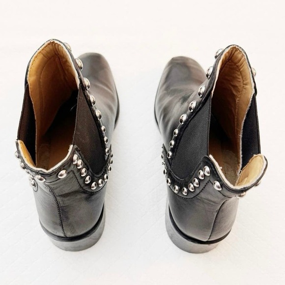 Zara Black Leather Biker Boots Silver Brad Accented Size 38 - Picture 7 of 7